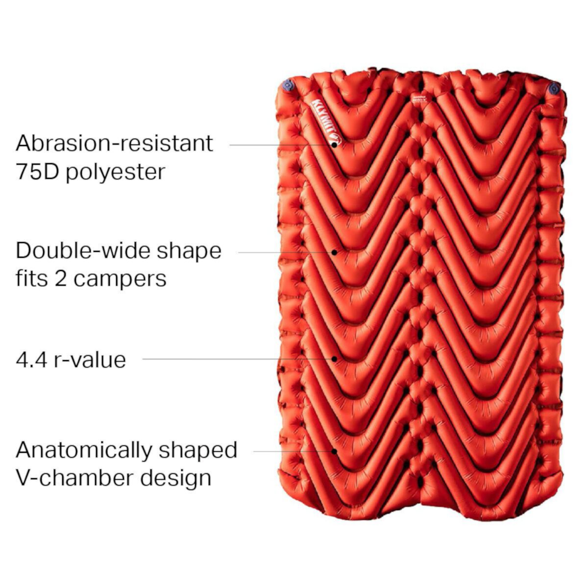 Изолированный туристический коврик с V-образной конструкцией для кемпинга и походов, двухместный Klymit