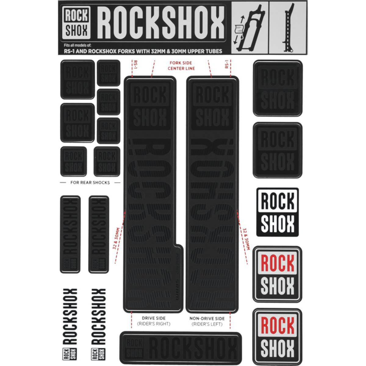 Велосипедные аксессуары к запчастям RockShox Decal Kit - 30/32mm RockShox