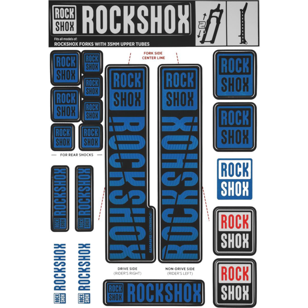 Велосипедный аксессуар к запчастям RockShox Decal Kit - 35mm RockShox