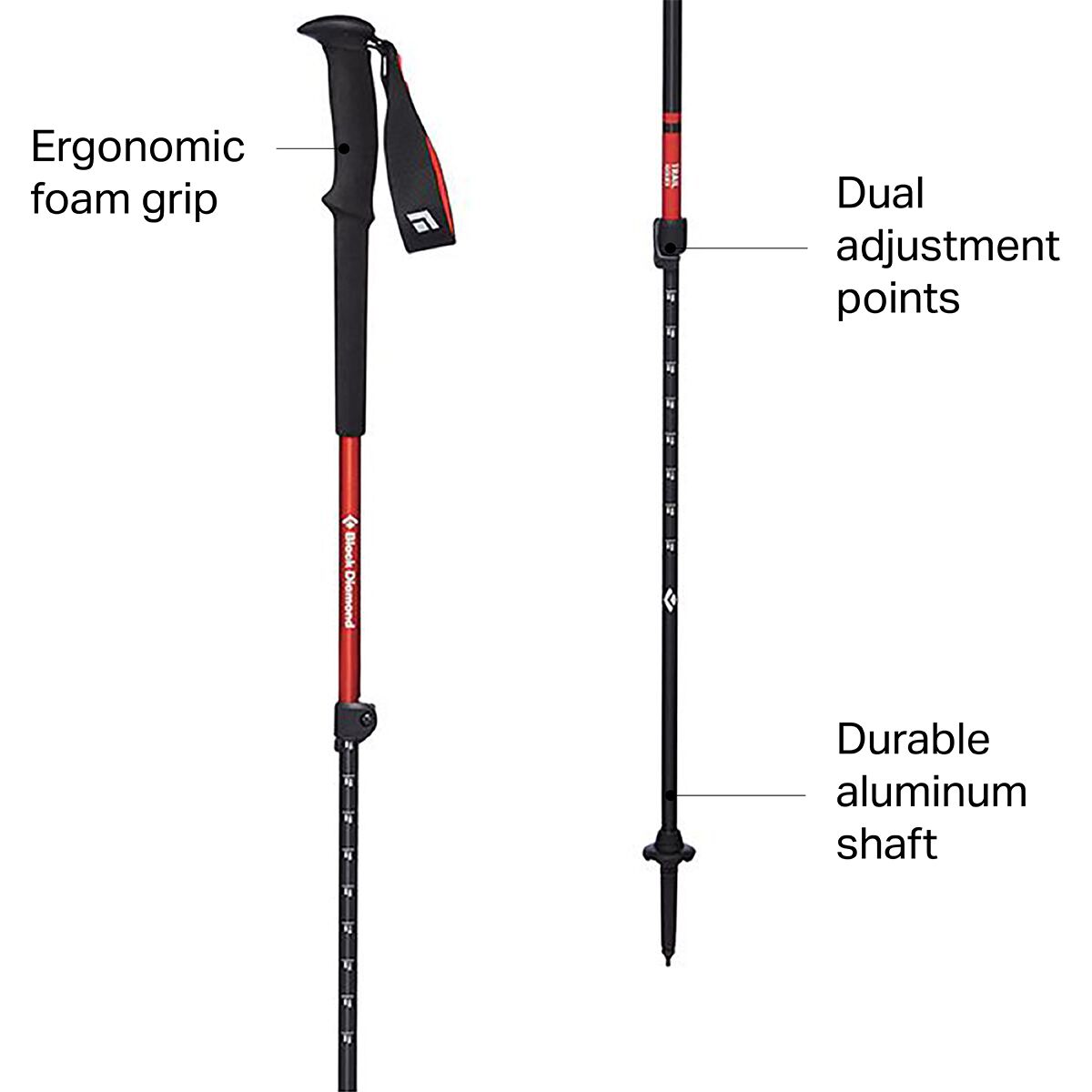 Треккинговые палки Trail - алюминиевые, с комфортной ручкой и сменными наконечниками Black Diamond