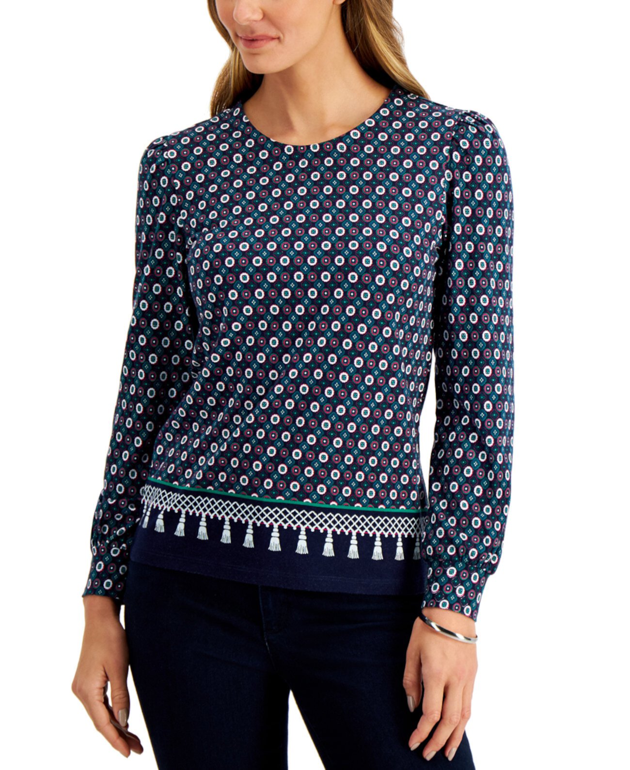 Petite Medallion-Print Top, Created for Macy's Charter Club