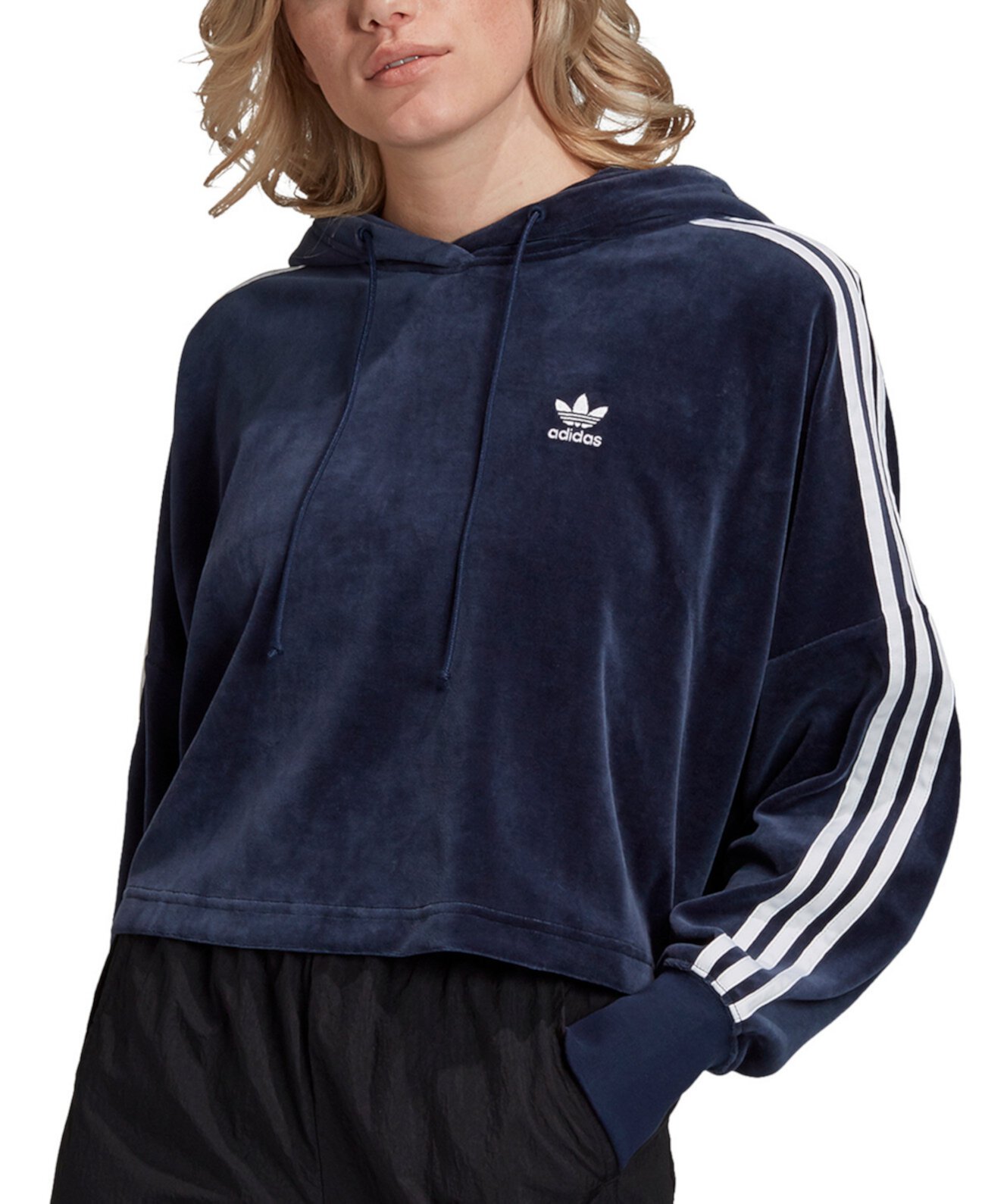 Женская велюровая укороченная худи Adicolor с капюшоном Adidas