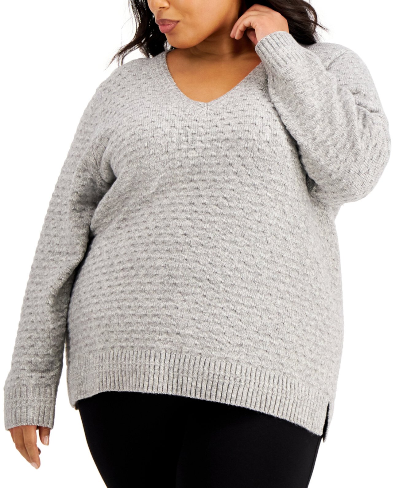 Фактурный свитер больших размеров с V-образным вырезом Calvin Klein