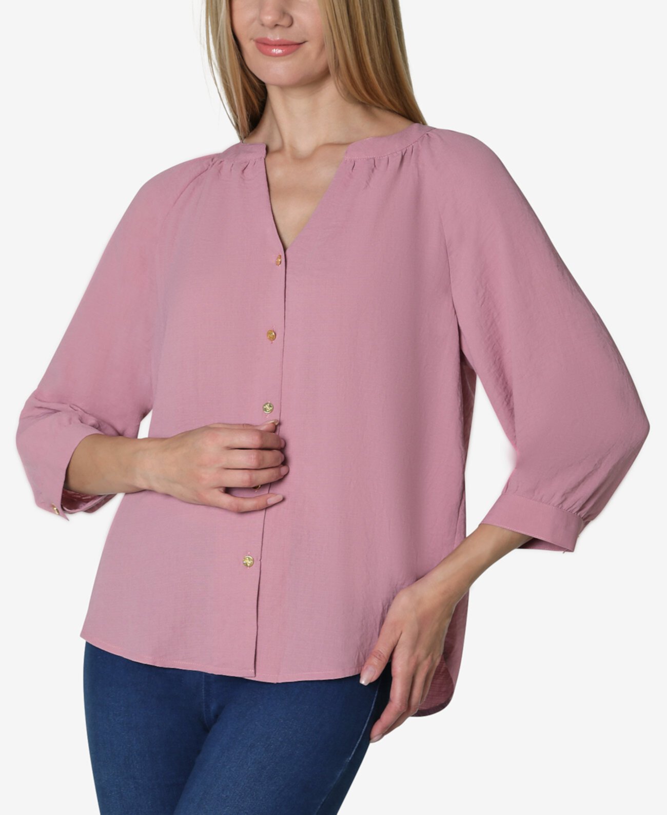Женская однотонная блузка на пуговицах с рукавами 3/4 и пуговицами спереди Adrienne Vittadini