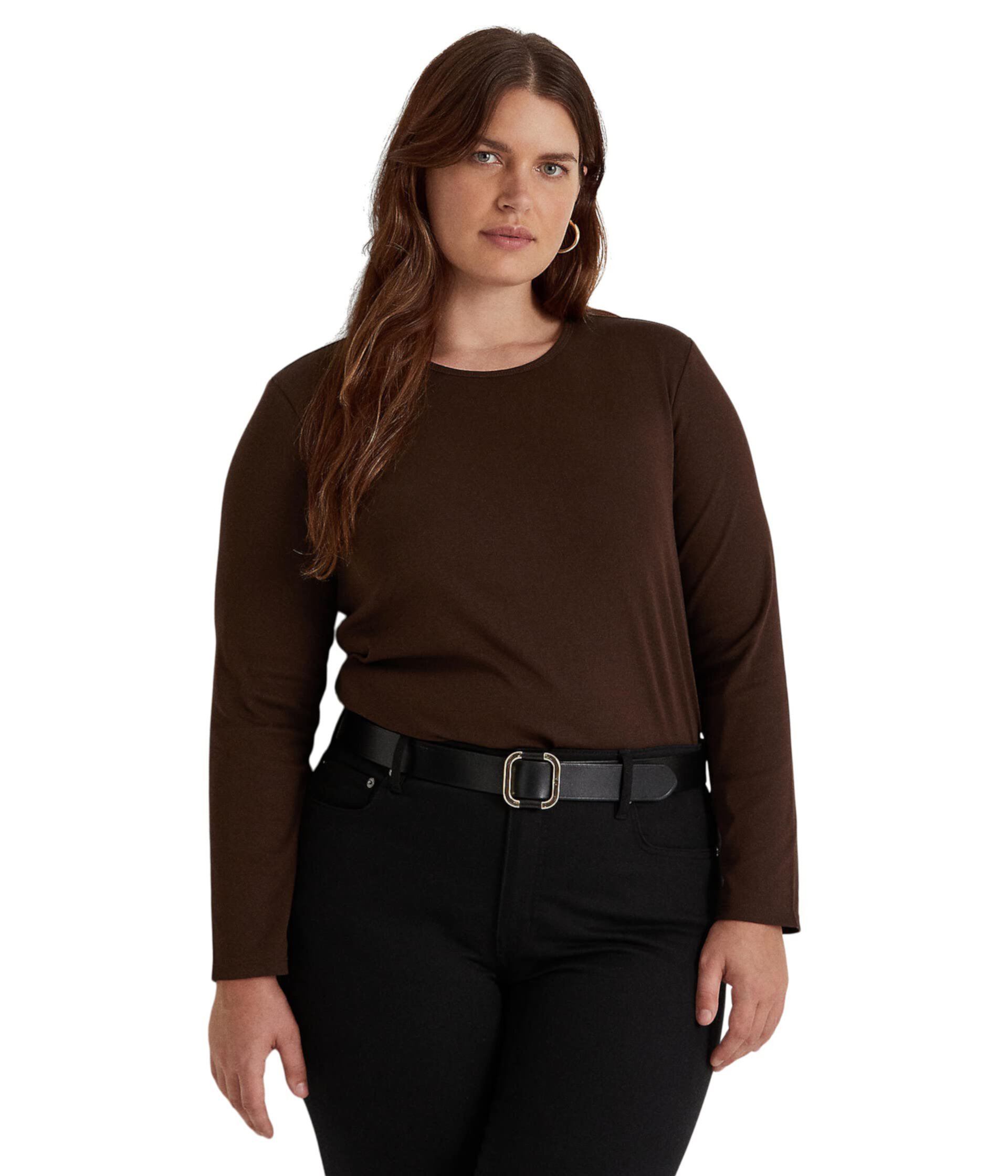 Женская Футболка LAUREN Ralph Lauren Plus Size Cotton-Blend Long Sleeve Top LAUREN Ralph Lauren