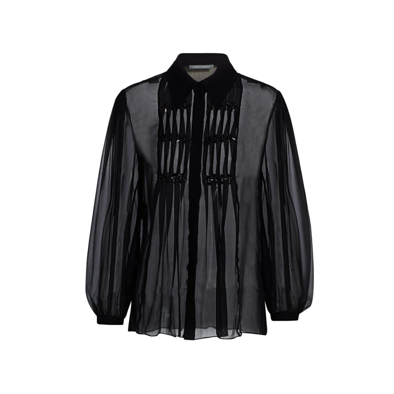Шифоновая шелковая блуза с защипами и украшением Alberta Ferretti