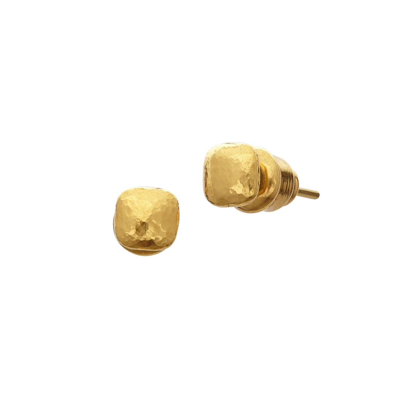 Маленькие квадратные серьги-гвоздики Spell из желтого золота с кованым покрытием Gurhan