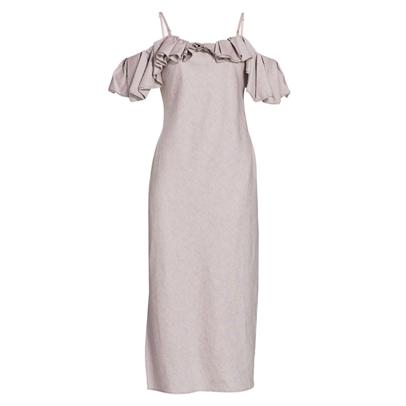Pampelonne Linen-Blend Off-The-Shoulder Ruffle Dress Jacquemus