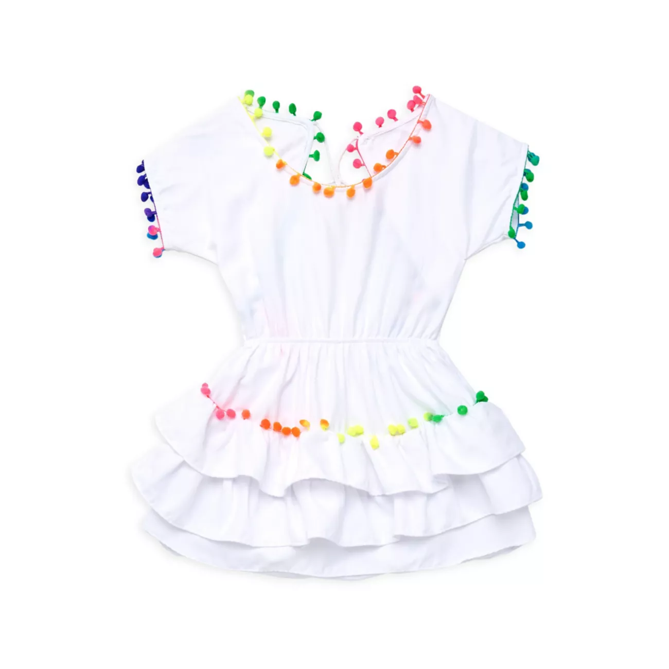 Маленькая девочка и усилитель; Платье-прикрытие с радужной отделкой помпоном для девочек Little Peixoto
