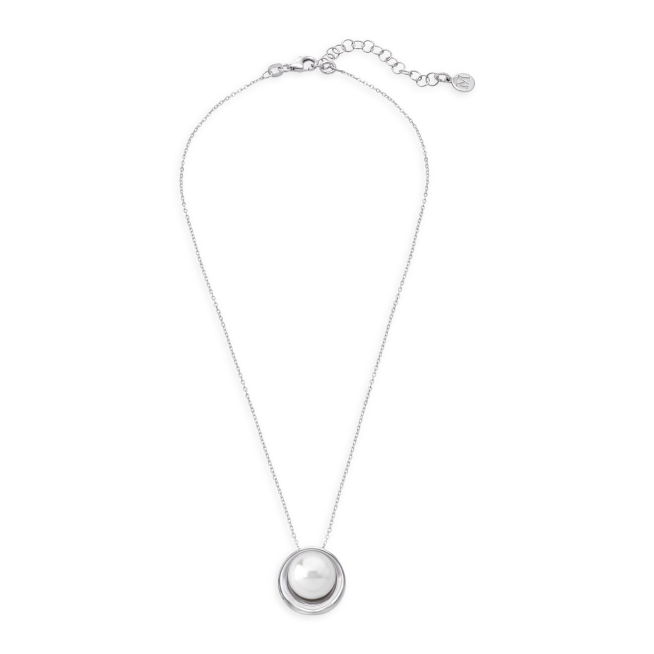 Stainless Steel &amp; Organic Man-Made Pearl Pendant Necklace Majorica