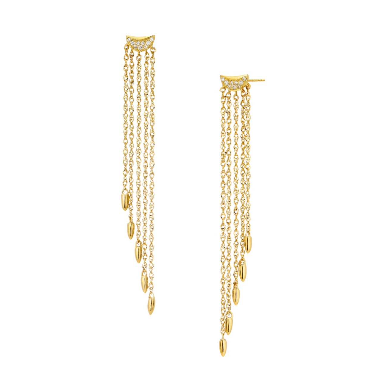 14K Gold &amp; Diamond Chain Fringe Drop Earrings Celara