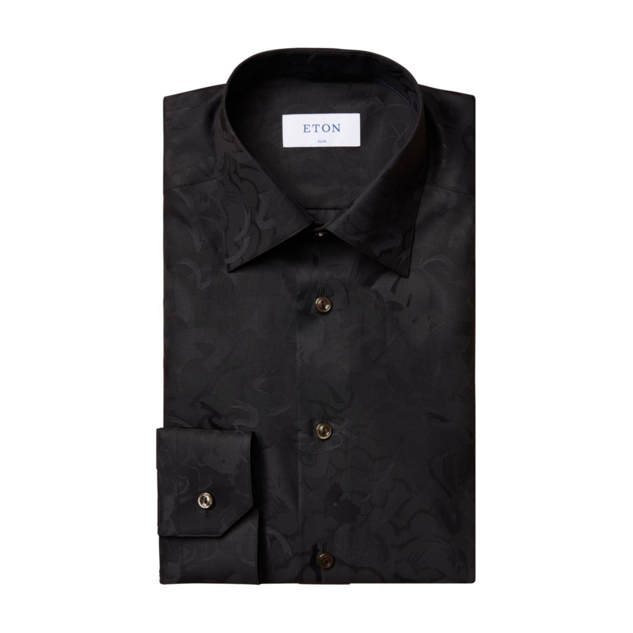 Черная классическая рубашка из жаккарда с цветочным принтом приталенного кроя Eton
