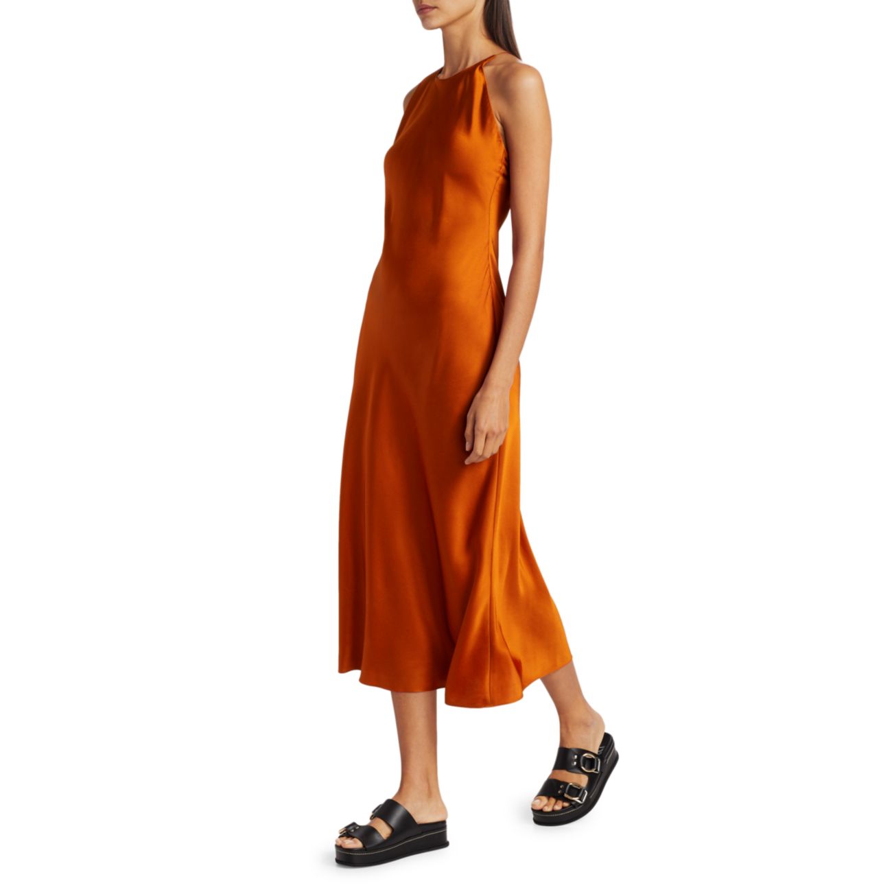 Атласное платье-комбинация с перекрестными бретелями Rosetta Getty