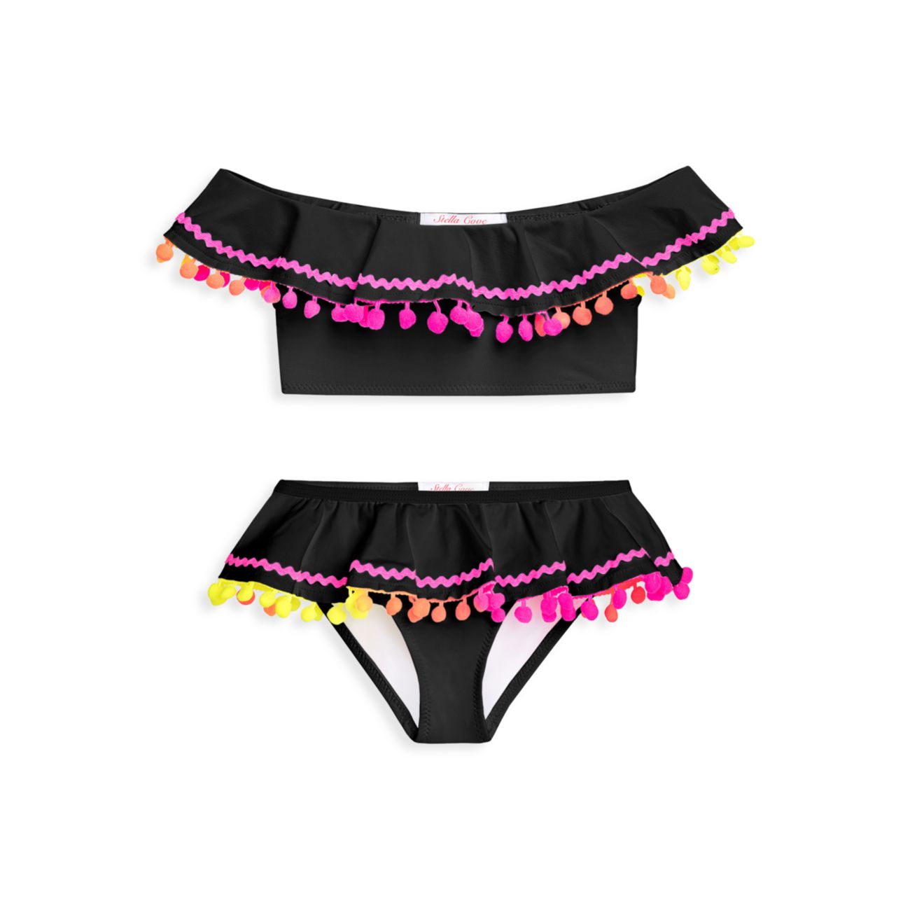 Little Girl's &amp; Girl's 2-Piece UPF 50+ Neon Pom-Pom Bikini Set Stella Cove
