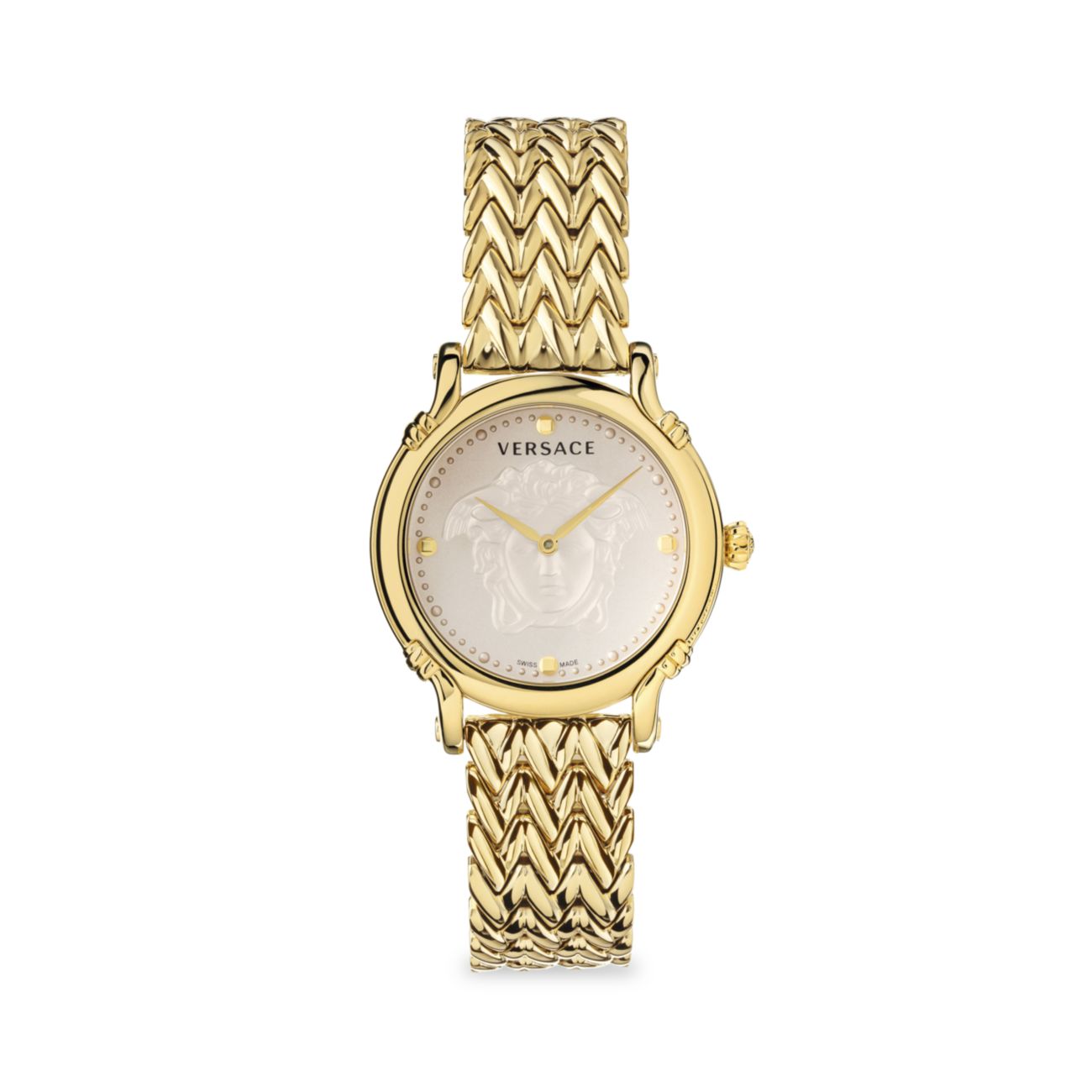 Часы с желтым позолоченным браслетом с английской булавкой Versace
