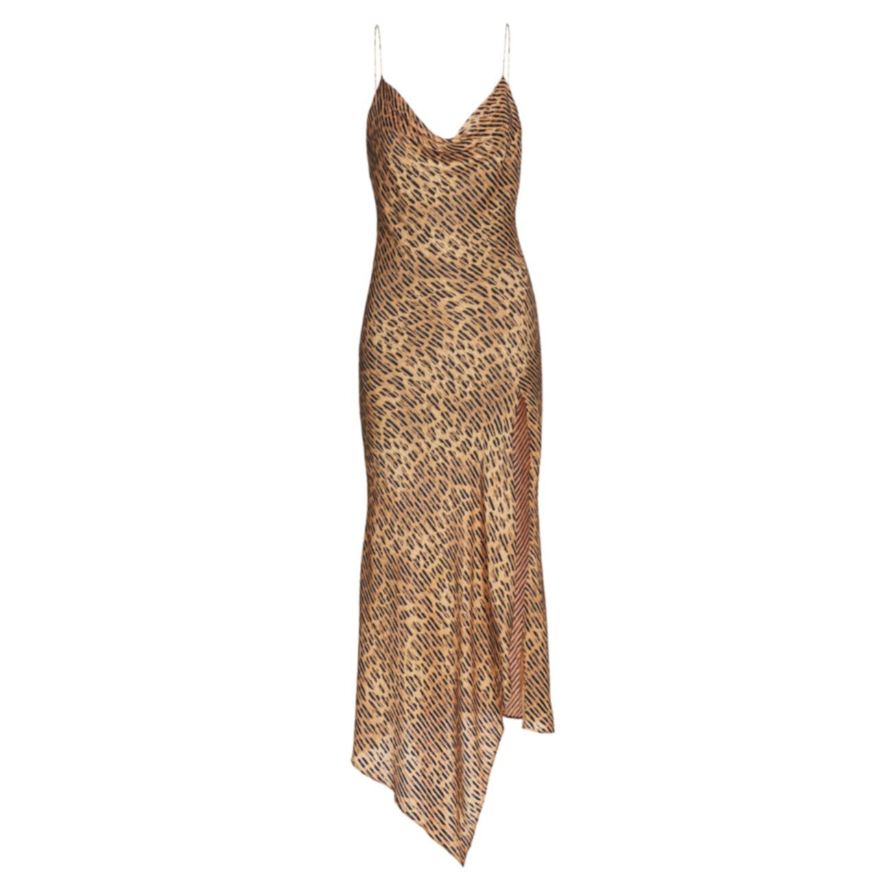 Harmony Leopard-Print Satin Asymmetric Slip Dress Alice + Olivia