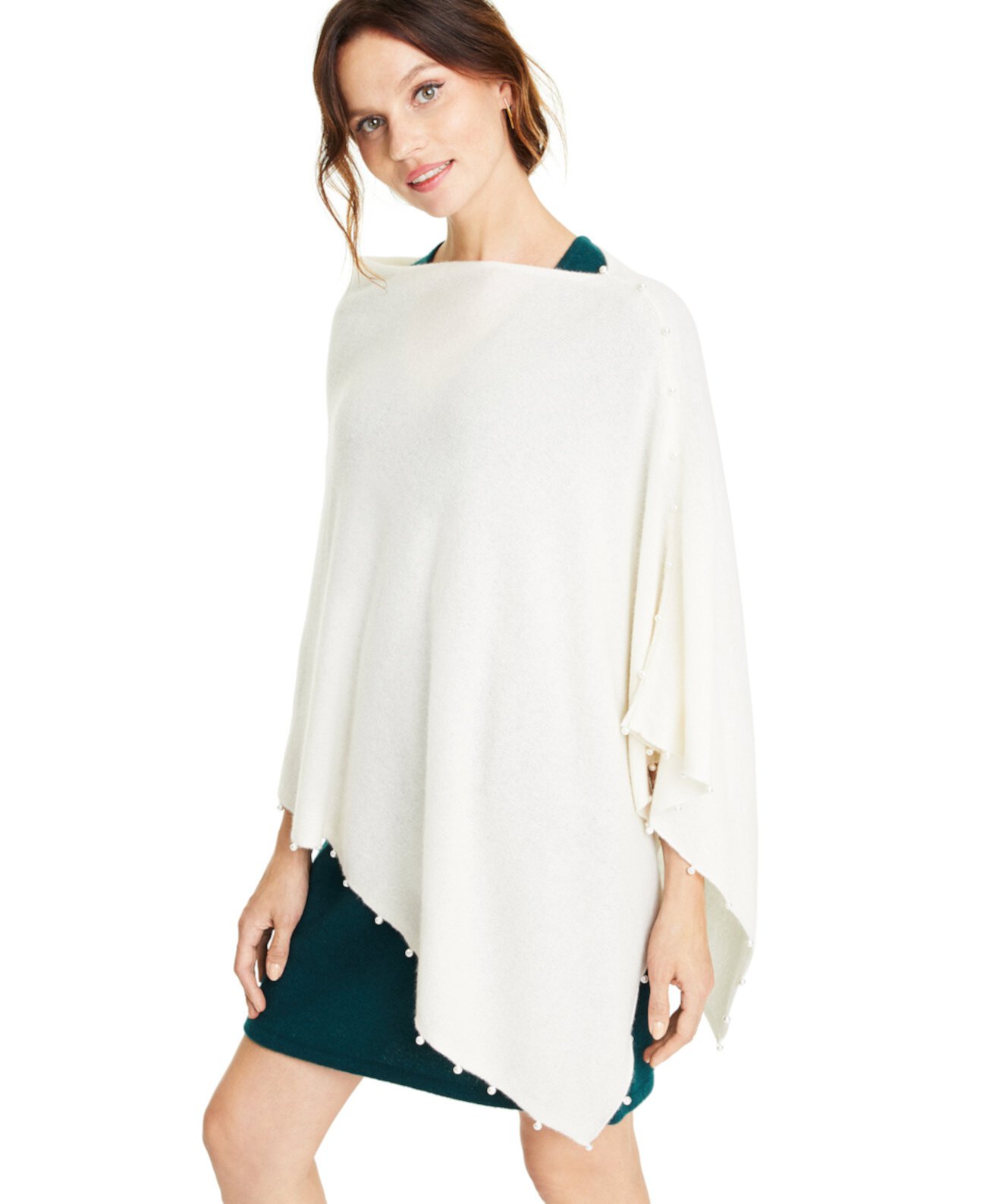 Cashmere Faux-Pearl Asymmetrical Poncho, Created for Macy's Charter Club