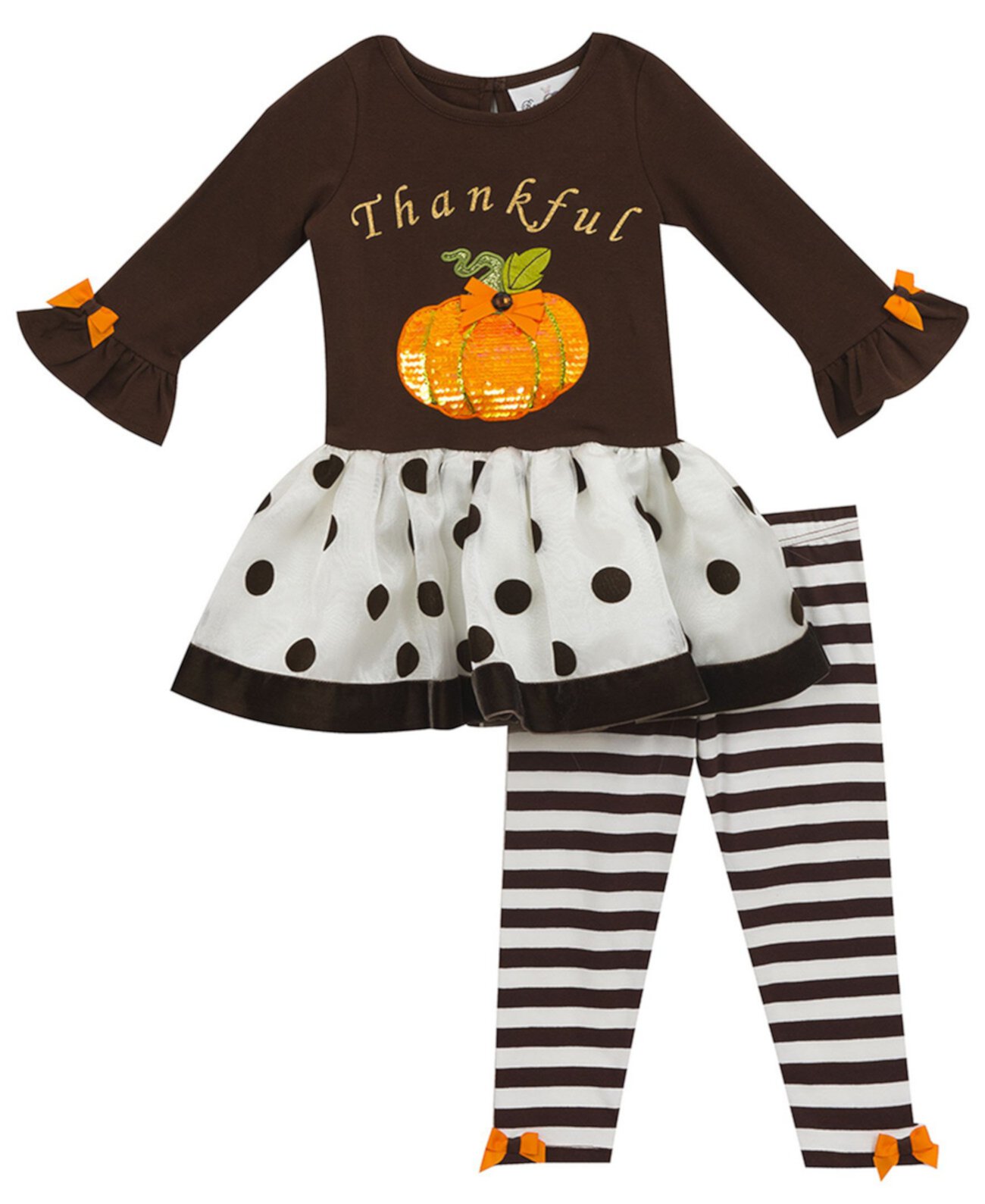Little  Girl Tutu Legging Set With Sequin Pumpkin Applique Rare Editions