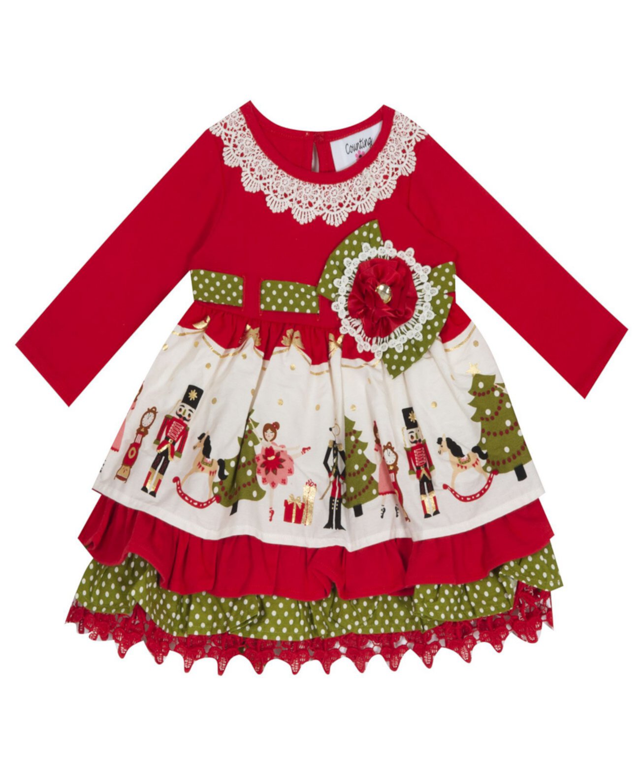 Вязаное платье для маленькой девочки с каймой с принтом «Щелкунчик» Rare Editions