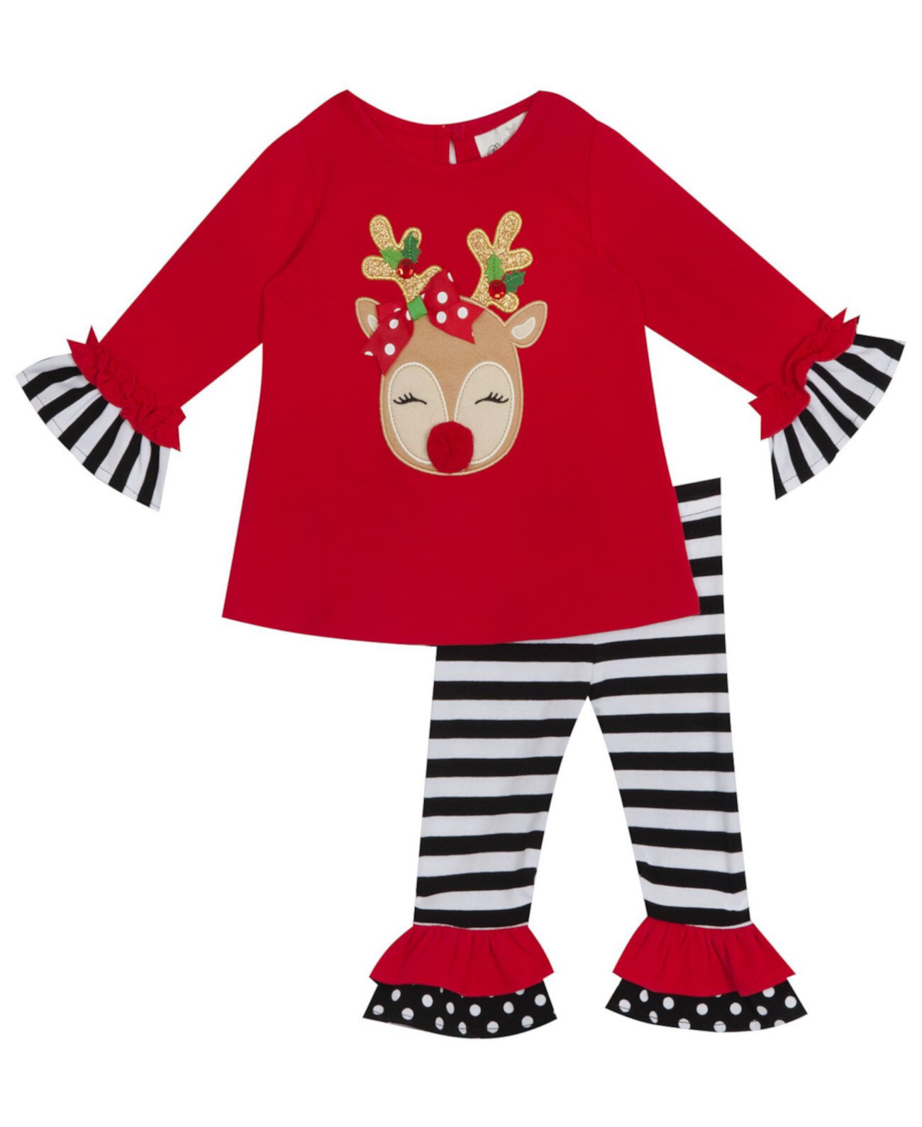 Toddler Girl Reindeer Applique Top With Printed Legging Set Rare Editions