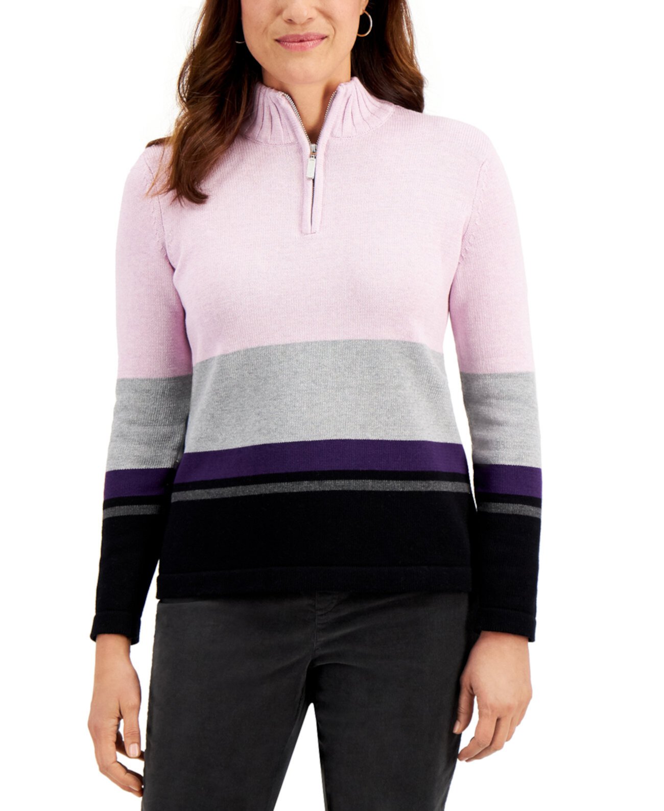 Купить Пуловеры Petite Striped Zip-Up Sweater, Created for Macy's Karen ...