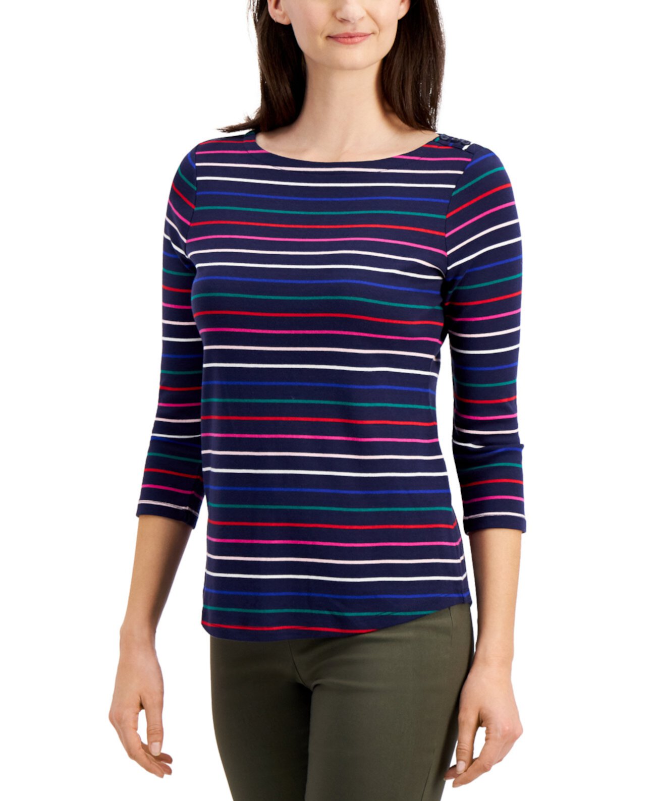 Petite Cotton Striped Top, Created for Macy's Charter Club
