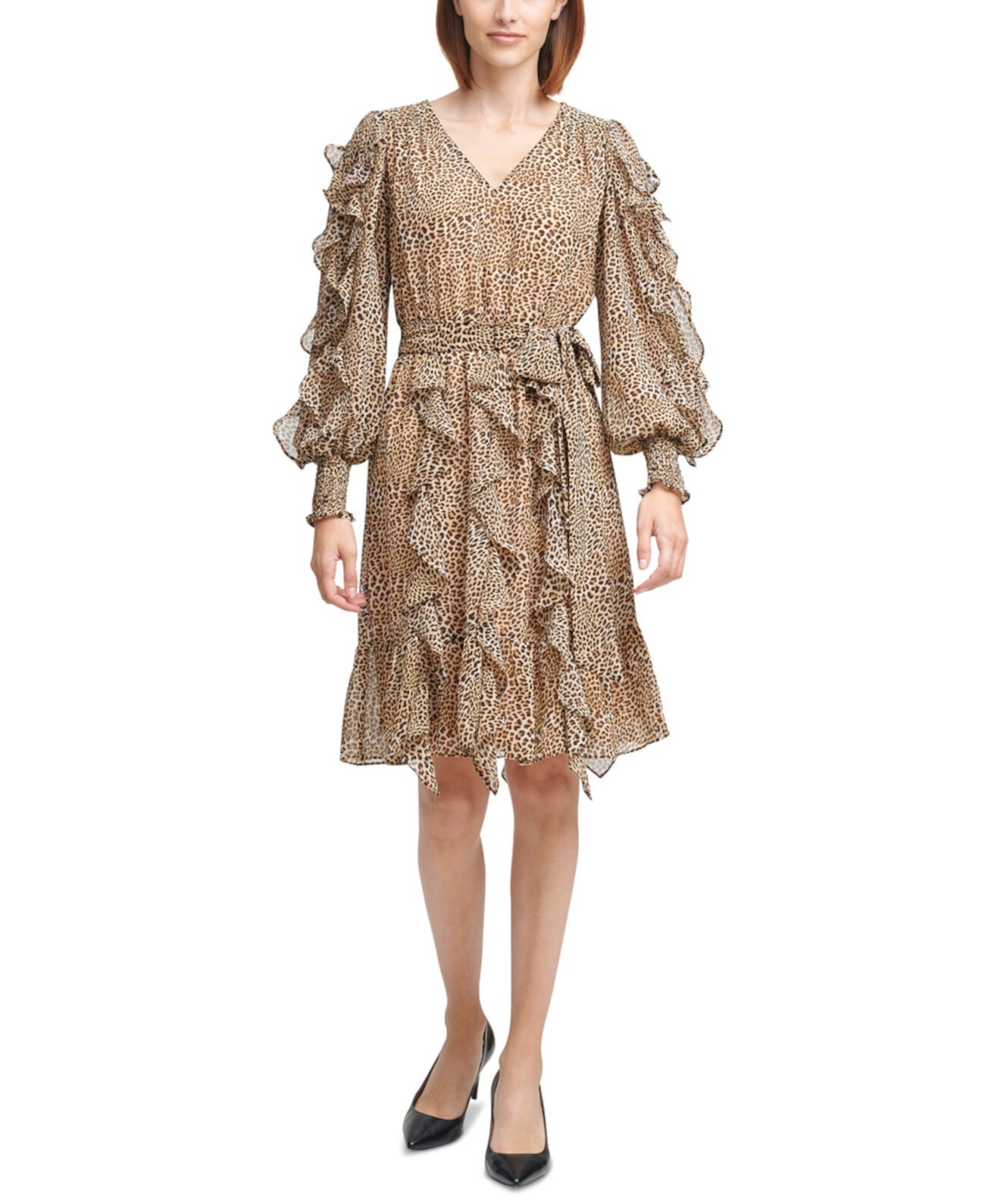 Платье трапециевидной формы с оборками Calvin Klein