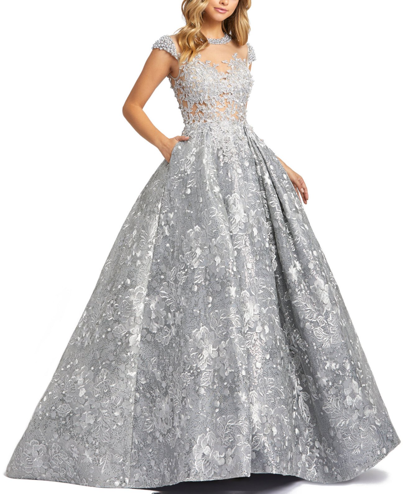Bead-Trim Embroidered Ball Gown MAC DUGGAL