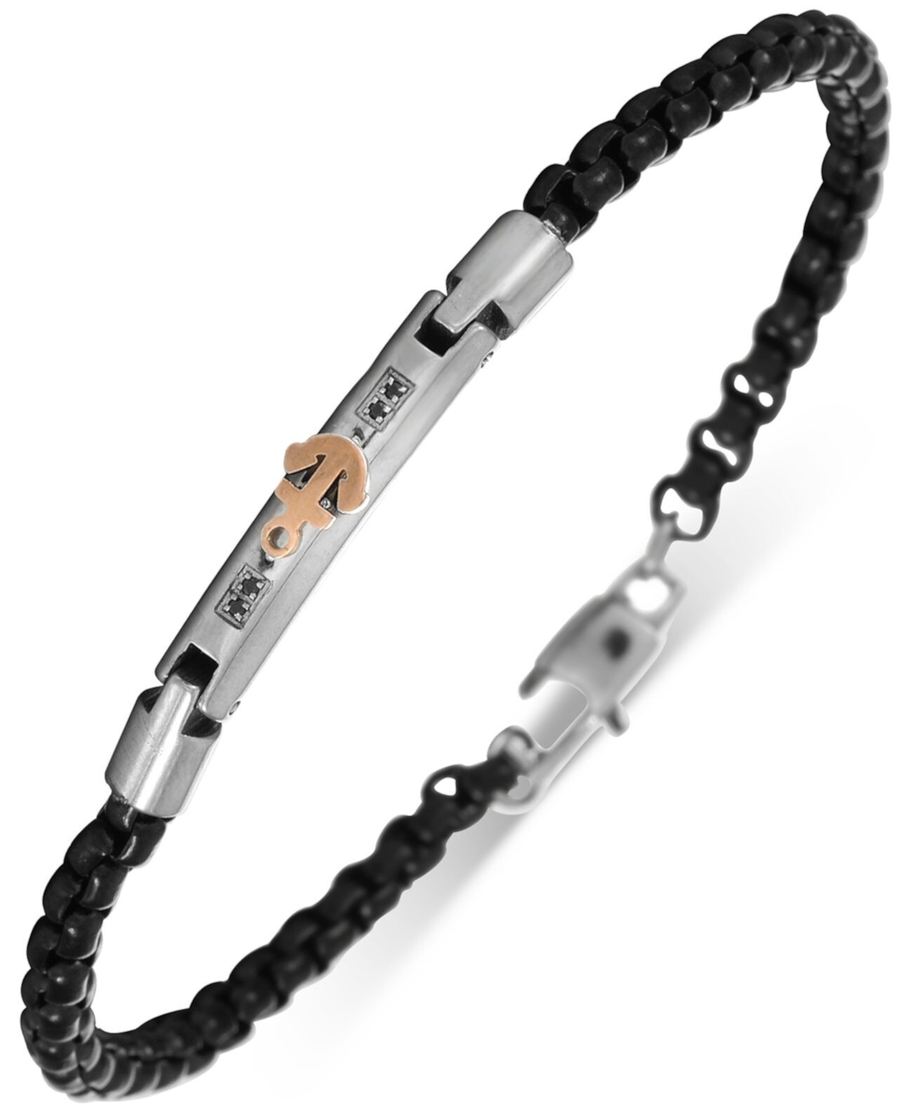 INC Men's Two-Tone Stainless Steel Pavé & Anchor Faux-Leather Bracelet, Created for Macy's INC International Concepts