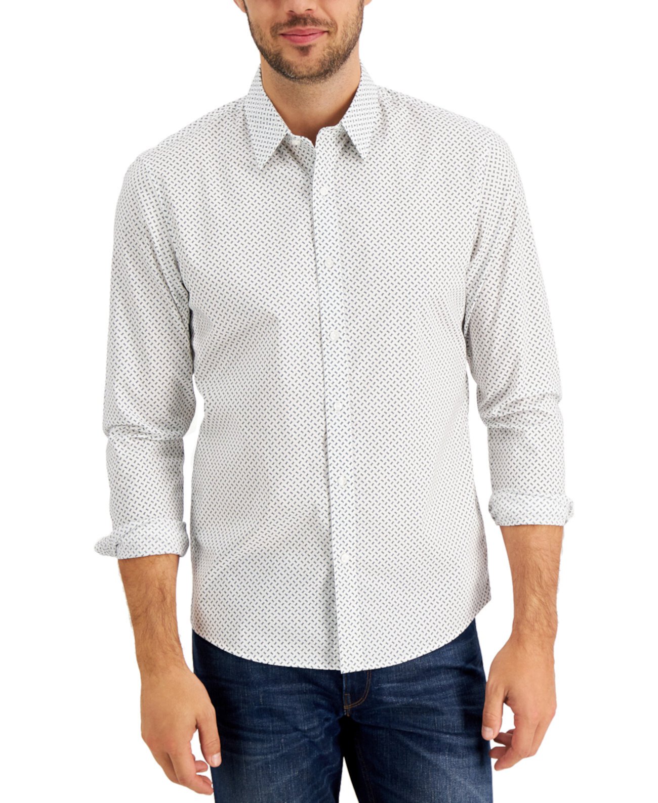 Мужская приталенная рубашка с тисненым логотипом из эластичного материала, созданная для Macy's Michael Kors