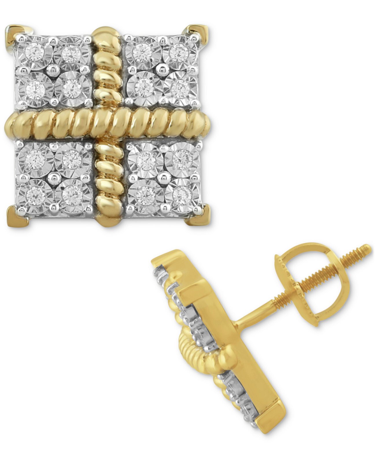 Мужские серьги-гвоздики Diamond Square Clusters (1/4 карата) из позолоченного серебра 10 карат Macy's