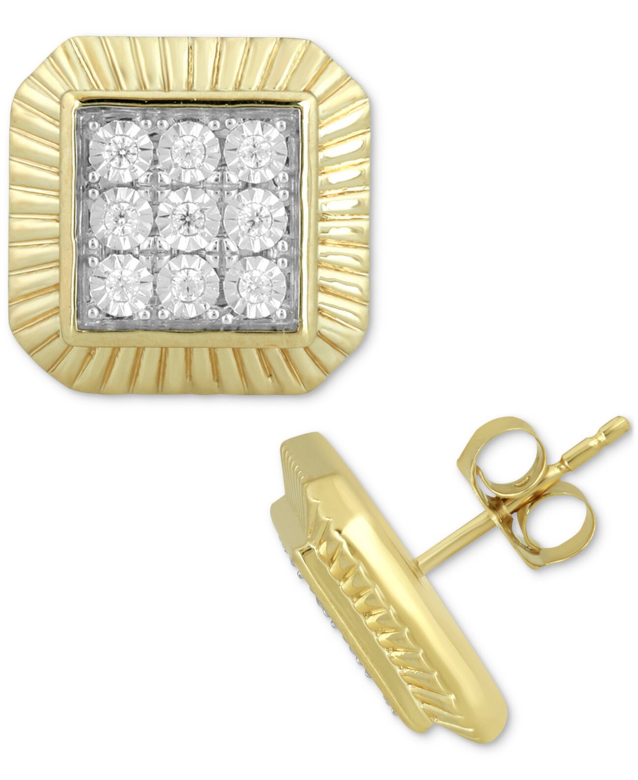 Мужские серьги-гвоздики с бриллиантами и квадратными кластерами (1/6 карата) из позолоченного серебра 18 карат Macy's
