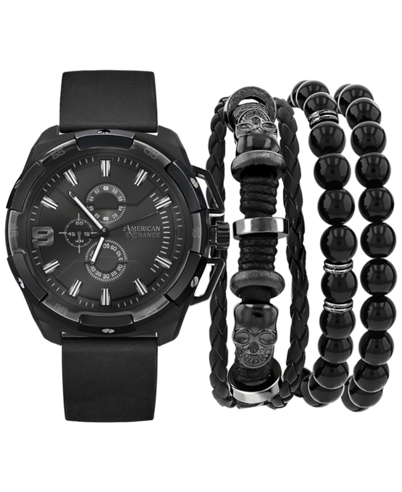 Мужские часы с черным полиуретановым ремешком, 40 мм, подарочный набор American Exchange