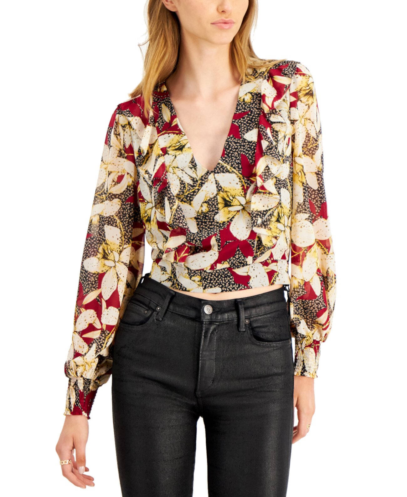 Ruffle-Neck Cropped Blouse, Created for Macy's Bar III