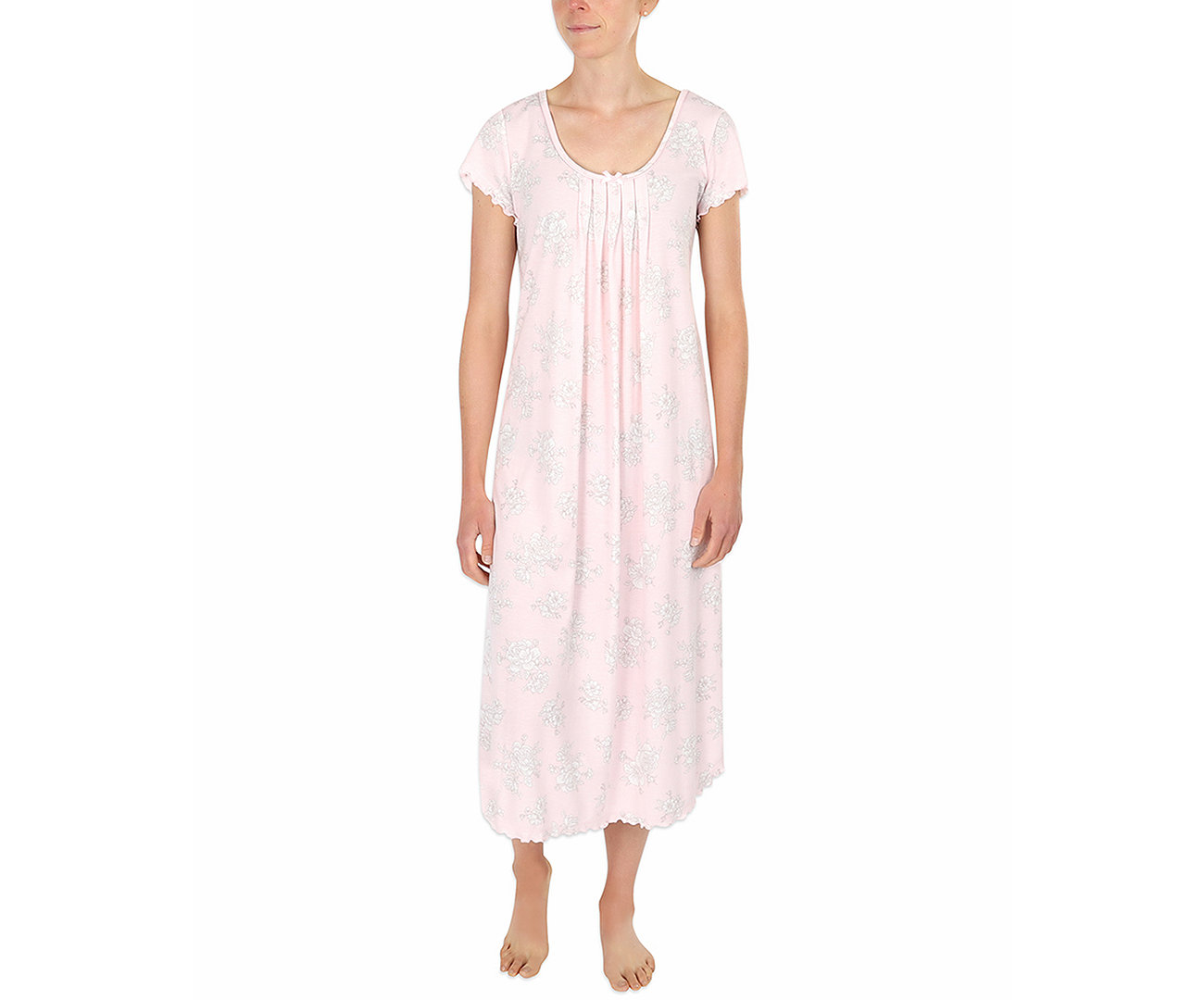 Etched Floral Long Knit Nightgown Miss Elaine