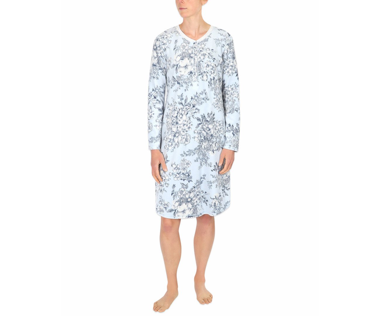 Floral-Print Fleece Nightgown Miss Elaine