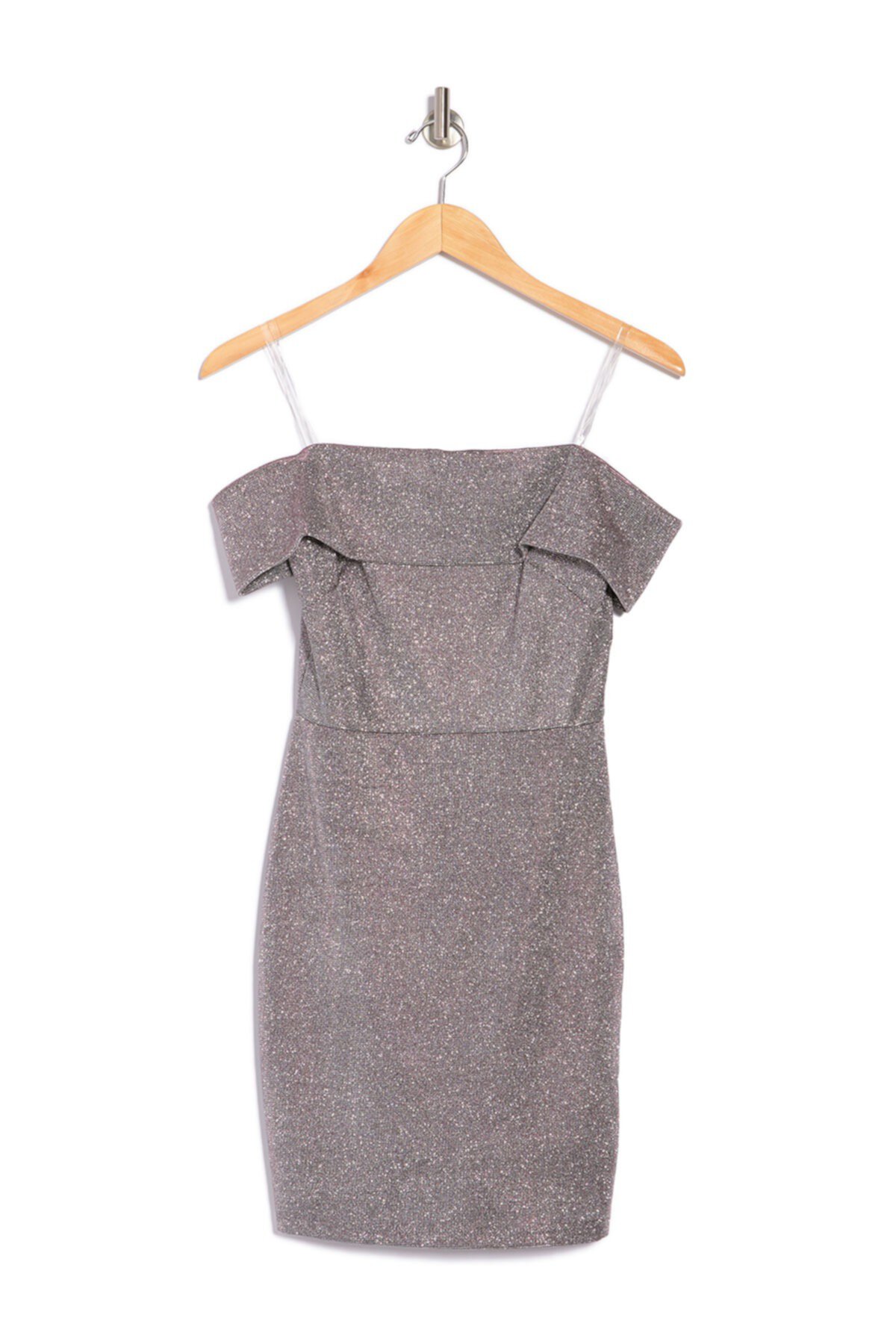 Металлическое мини-платье с открытыми плечами JUMP