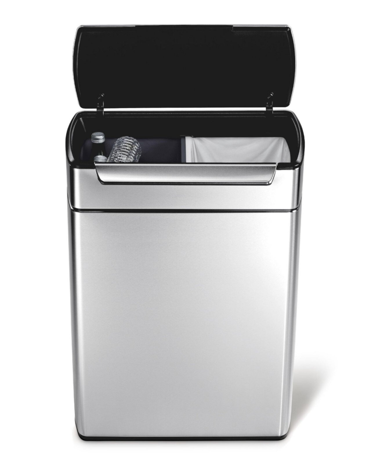 Матовая нержавеющая сталь 48-литровая сенсорная панель с защитой от отпечатков пальцев Двойная мусорная корзина для вторичной переработки Simplehuman