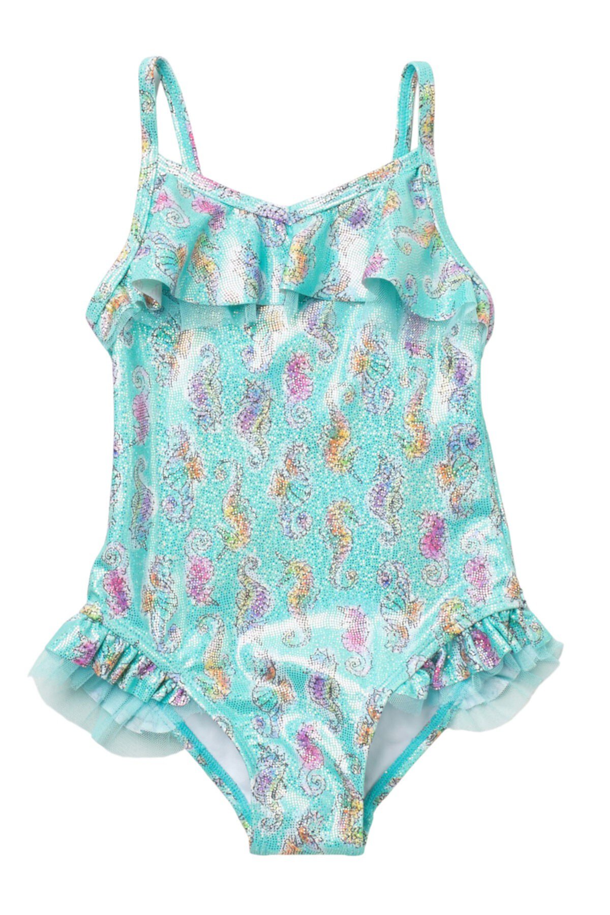 Glitter Seahorse Ruffled One-Piece Swimsuit (Toddler & Little Girls) Flapdoodles