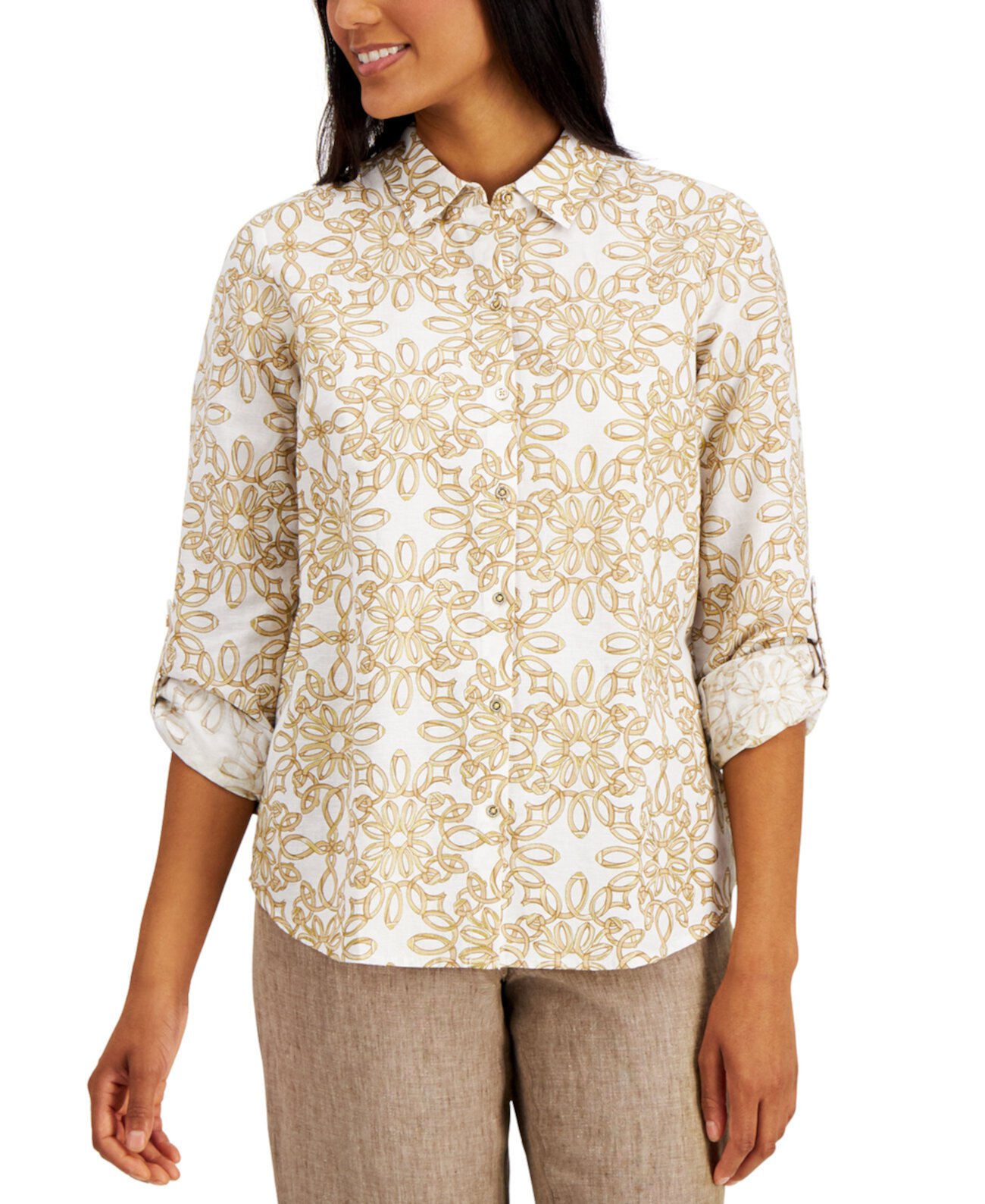 Блуза Roll-Tab с принтом, создана для Macy's Charter Club