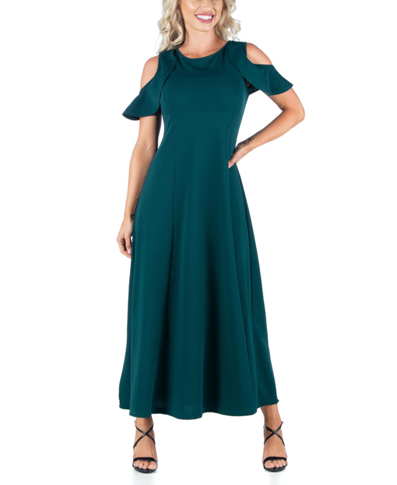 Женское макси-платье трапециевидной формы с открытыми плечами и оборками 24Seven Comfort