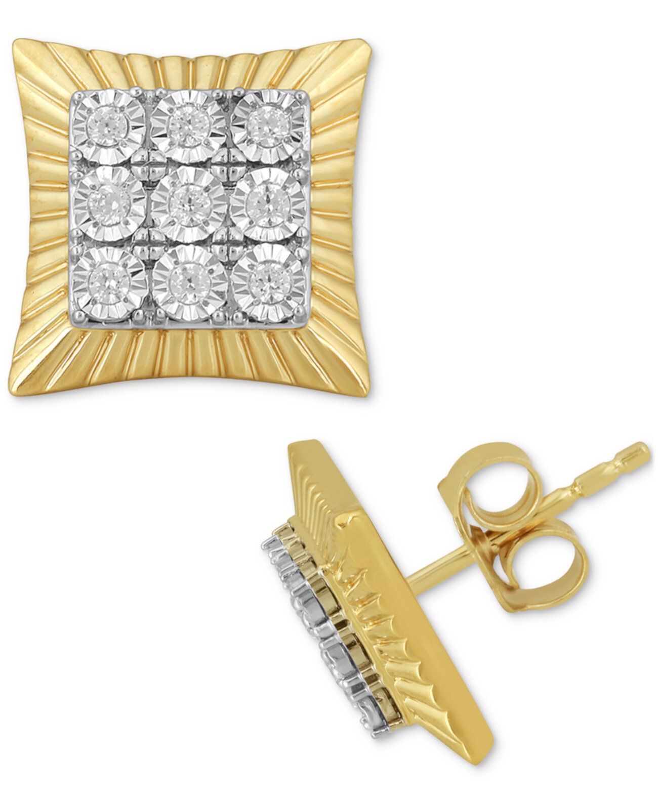 Мужские серьги-гвоздики с квадратными кластерами и бриллиантами (1/4 карата) из позолоченного серебра 18 карат Macy's