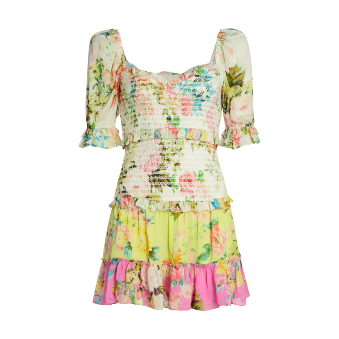Мини-платье со сборками и цветочным принтом HEMANT & NANDITA