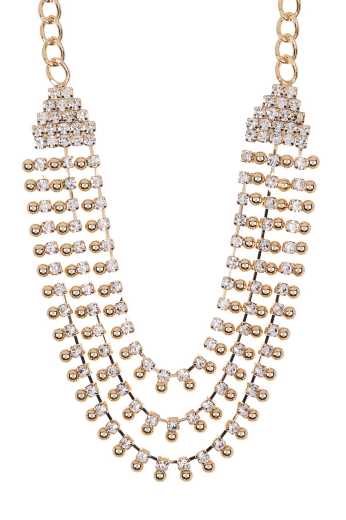 Gold Plated 3 Row Crystal Collar Necklace Free Press