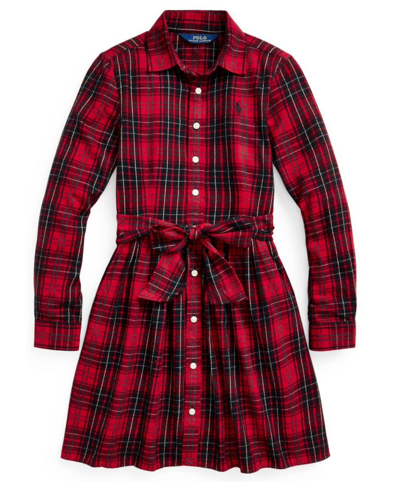 Платье-рубашка из хлопкового твила в клетку для девочек для малышей Ralph Lauren