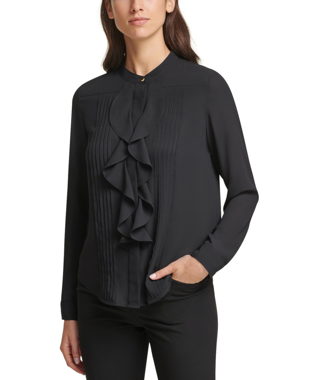 Блузка с длинным рукавом и складками с оборками Calvin Klein