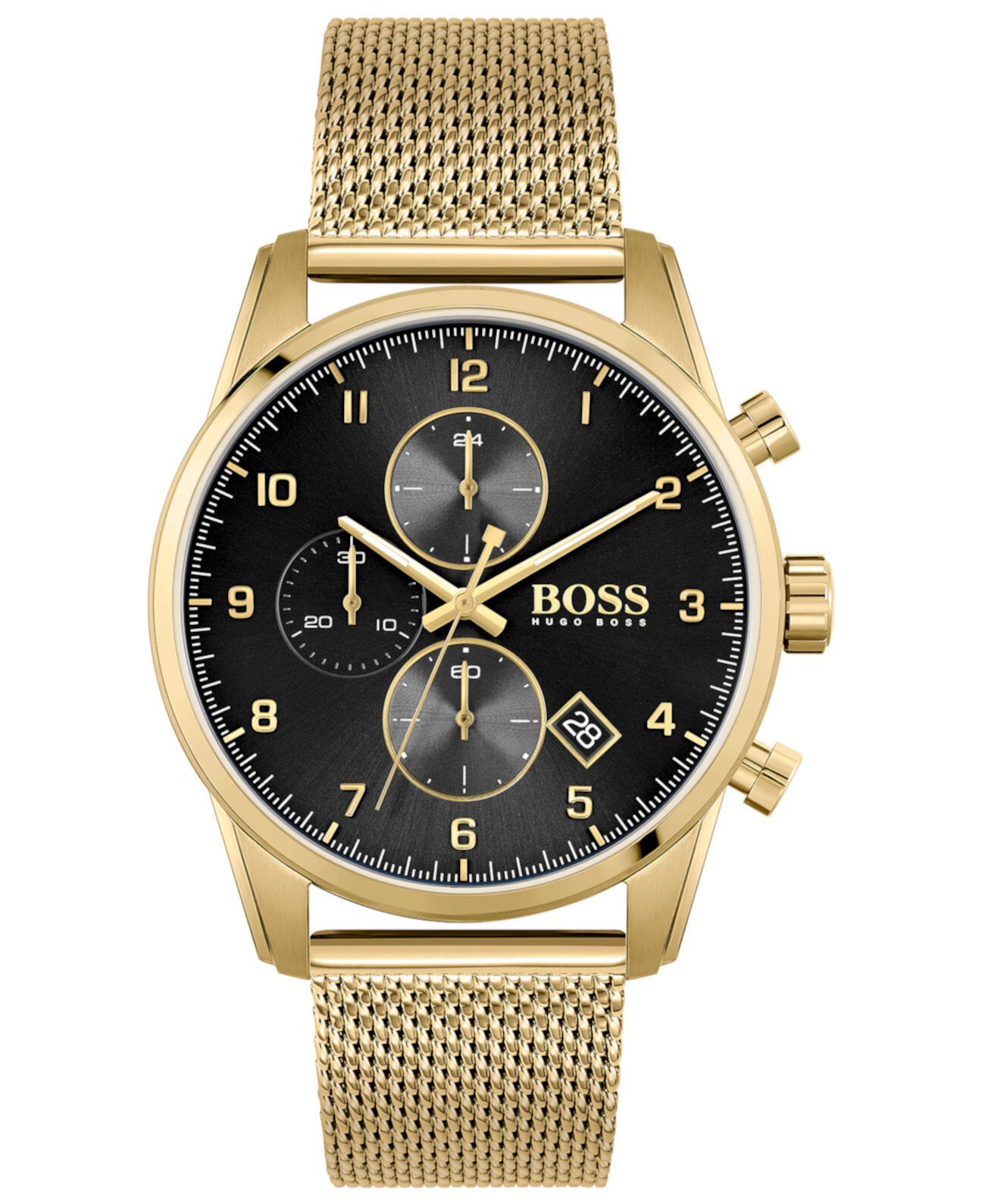 Смарт часы BOSS Men's Skymaster Gold-Tone Stainless Steel Mesh Bracelet 44mm BOSS