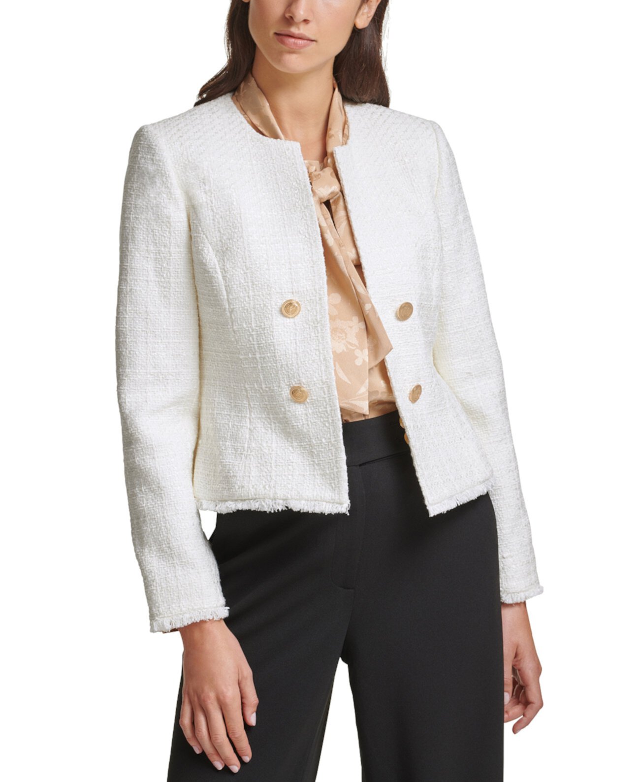 Твидовый пиджак с открытой передней частью Calvin Klein