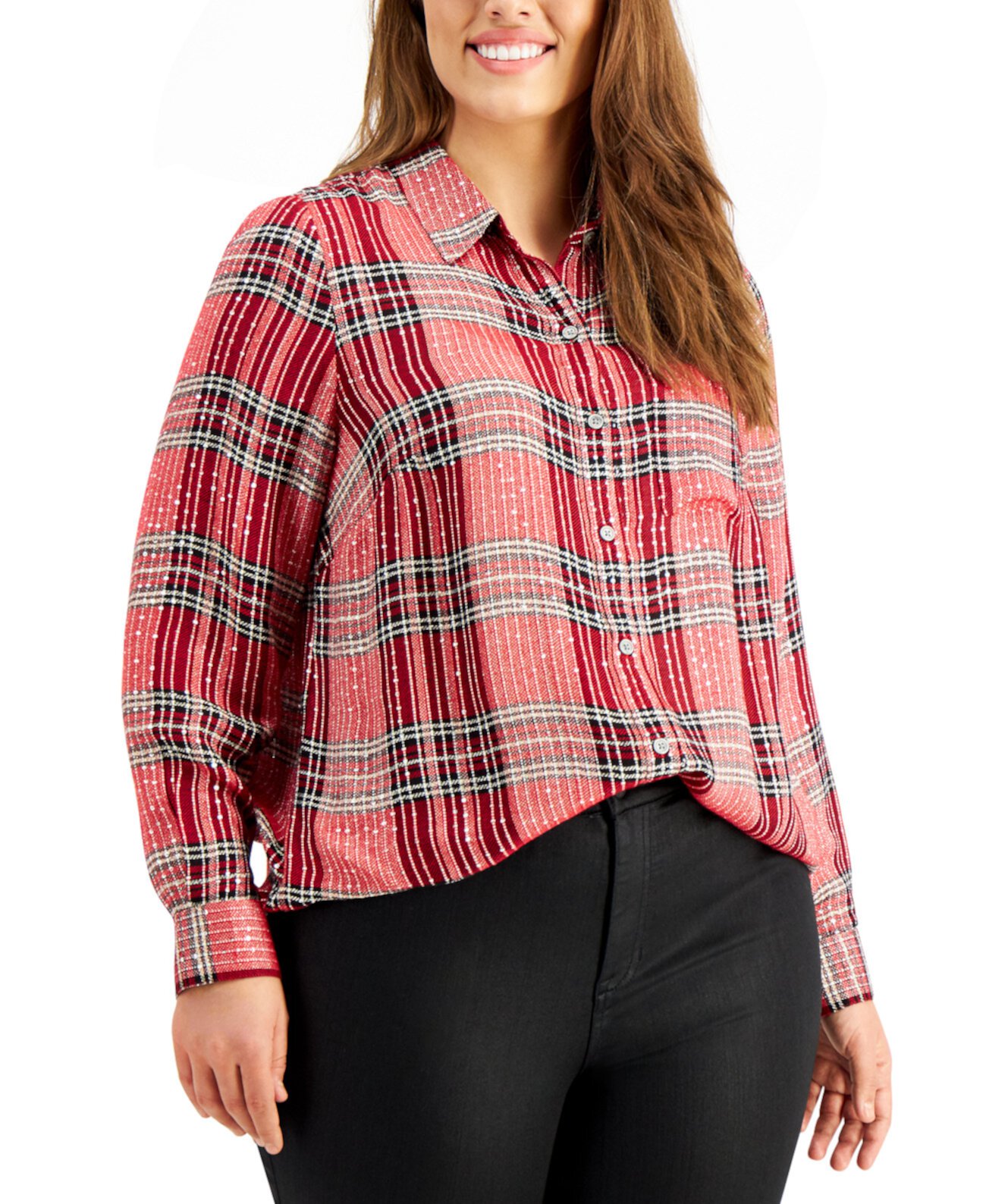 Plus Size Plaid Sparkle Top, Created for Macy's Style & Co