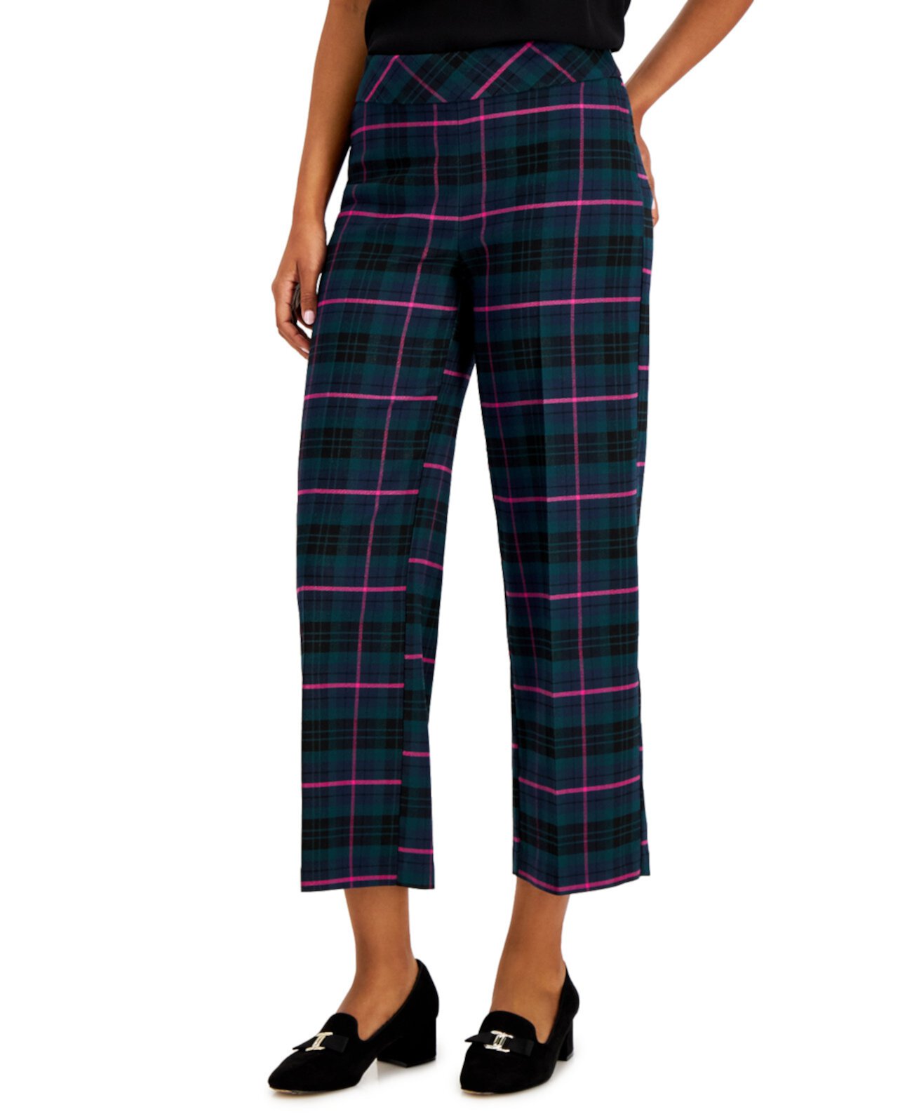 Plaid Wide-Leg Cropped Pants, Created for Macy's Charter Club